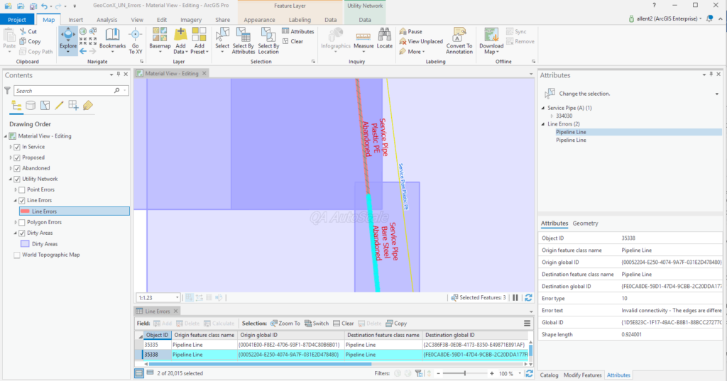 A screenshot showing an example line errors